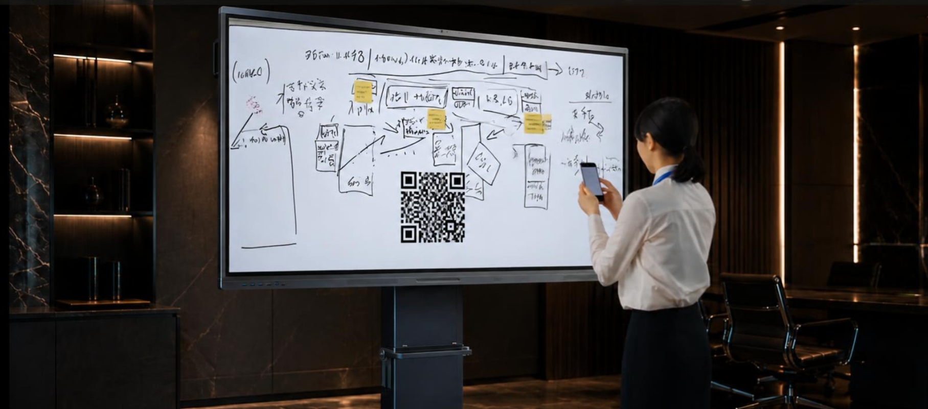 Biz Boardの会議内容を保存し、その場で共有して次の仕事へ進む様子