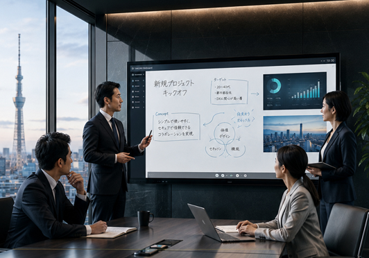 TAKUMI Biz Boardを使った会議の様子